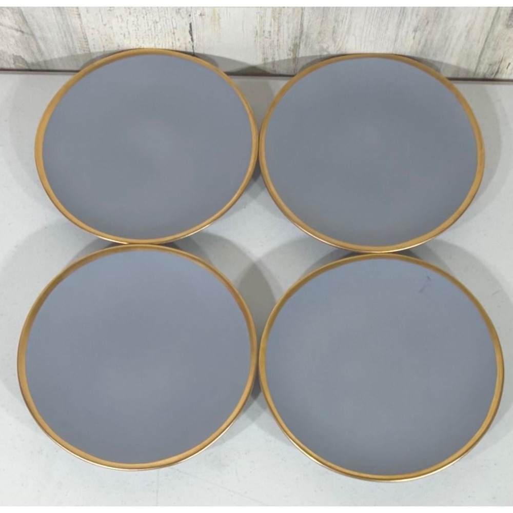 Crate &‎ Barrel Addison Grey Salad Plates 8.25in Gray Gold Rim Portugal Set of 4